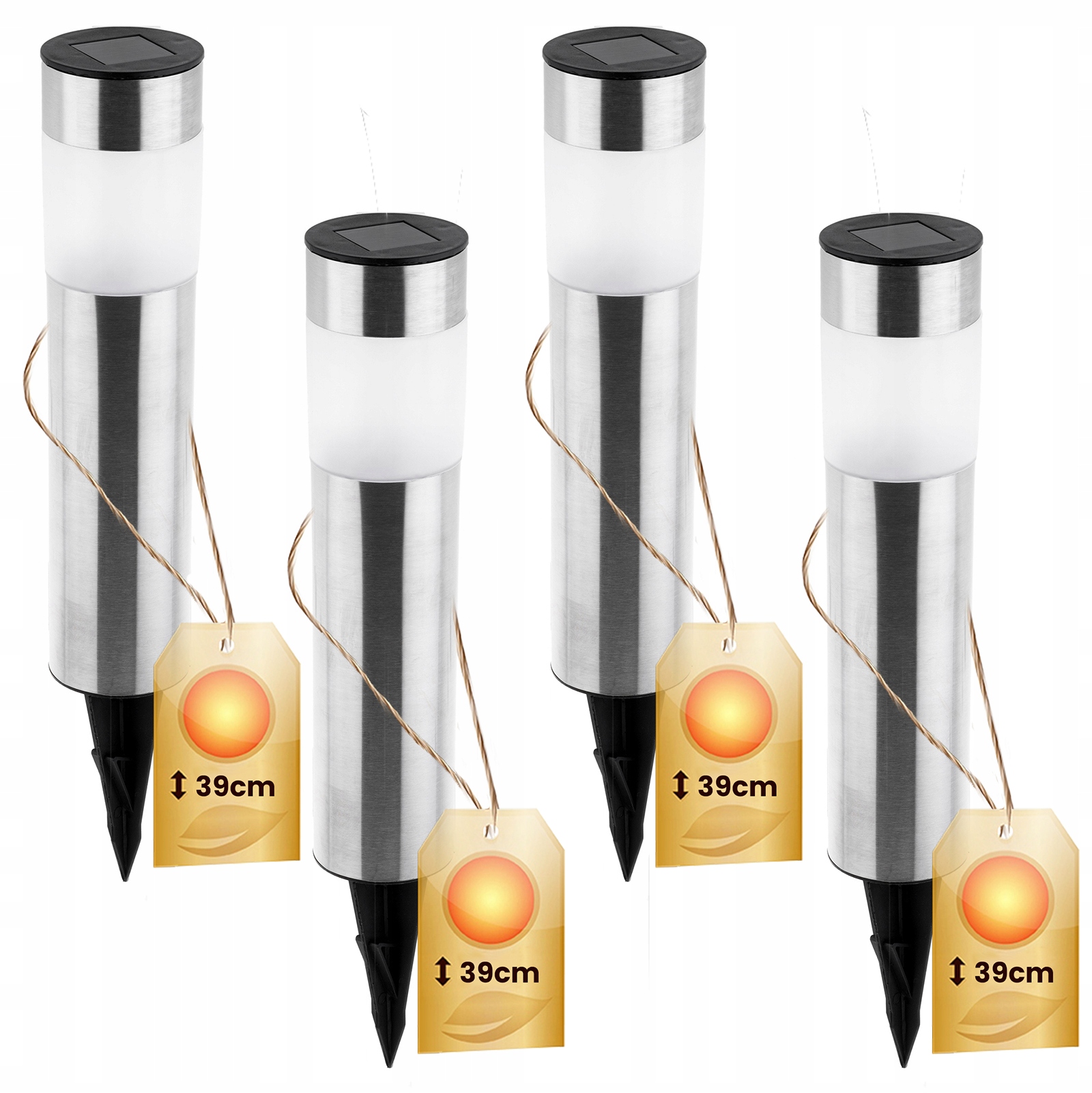 NNLED vstavaná solárna lampa, strieborná, 39 cm, 4 ks.